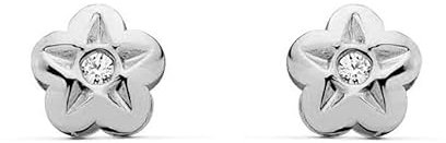 Pendientes Bebe o Niña Oro blanco Flor con Circonita (9kts) - Estuche Regalo - Certificado de Garantía - Mondepetit