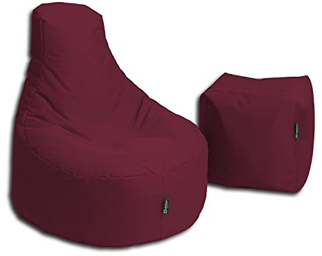 BuBiBag Sitzsack Stillkissen Set Kissen Lounge Gamer Sitzsack Sessel original Sitzkissen In & Outdoor geeignet fertig befüllt in 32 Farben (weinrot)