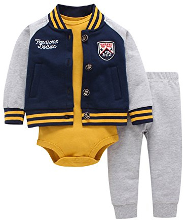 Newborn Baby Boys Coat Jacket + Romper + Long Pants 3pcs Clothing Set Outfit