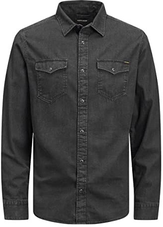 Jack & Jones Men's Jjesheridan Shirt L/S Denim Shirt, Black (Black Denim Fit Slim), XS
