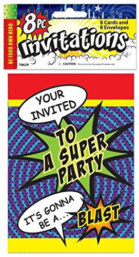 Multicolor Super Hero Party Invitation Cards with Envelopes (1 Pack of 8 Pieces) - Vibrant Design, Perfect for Kids Birthday Parties, Special Celebrations, & More Halloween