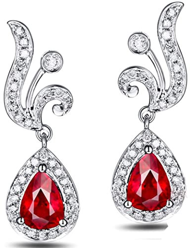 Epinki 18K Gold Damen Ohrringe Tropfen Träne Glitzer Diamant Ohrstecker Silber mit Weiß Rot Diamant Rubin
