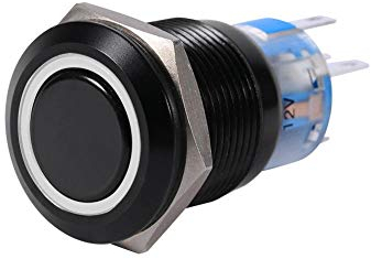 Keenso Schalter mit selbstsichernd, 19 mm, 12 V, verriegelbar, Bedienung mit LED-Schnappverschluss, On/Off, schwarze Hülle, aus Metall, wasserdicht (weiß)