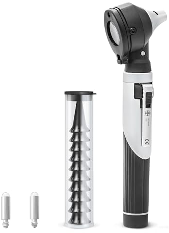 AIESI® Otoskop ehr professionelles medizinisches fiberoptik aus edelstahl mit LED 3V beleuchtung mit weißem licht VISIOSCOPE, 24 monate garantie