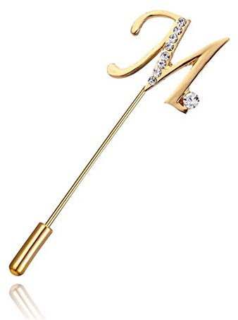 AILUOR Unisex Von A Bis Z Initial 26 Englische Buchstaben Brosche, Silber Überzogenen Metall Klar Aaa + Kristall Klage-Revers-Broschen Kragen Monogramm Brief Pins Schmuck M Einstellbar