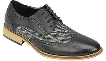 Mens Classic Gatsby Style Tweed Herringbone Smart Formal Brogue Shoes Classic Oxford Lace Ups