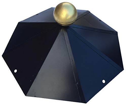 SunnyDeals Pavillon-Haube | Pavillondach 8-eckig | schwarz glänzende Pulverbeschichtung | Messingkugel | edle Optik | Firsthaube | Kantenlänge 19 cm