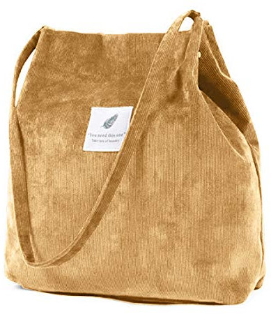 ZhengYue Damen Handtasche Groß Cord Tasche Damen Shopper Damen für Uni Arbeit Mädchen Schule (Gelb)