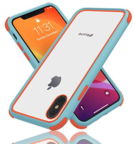 MobNano Case Compatible with iPhone X, iPhone XS, 360 Degree Shockproof Pro Anti-Scratch Transparent PC/TPU Silicone Case for iPhone X XS - Light Blue/Orange