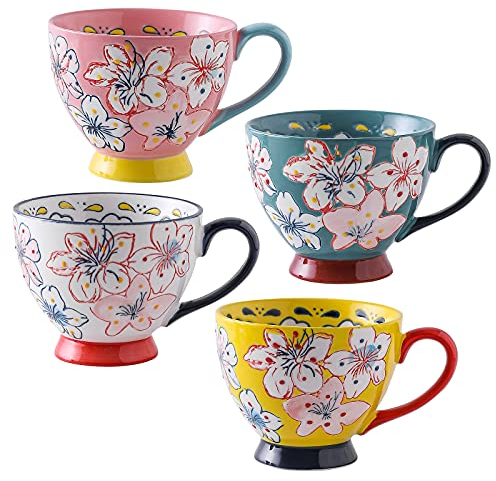 superyes Large Coffee Mugs-Sets of 4, Coffee Cups Set for Tea Milk Latte Cappuccino Cereal Hot Chocolate Soup, Gift for Friend, Family 15 OZ(Yellow)