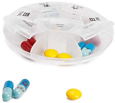 Ardorman Medikamentenbox Große Runde Tablettenbox 7 Tage, Pillendose 7 Fächer Medikamentendosierer | Feuchtigkeitsbeständiger Medikamentenbox