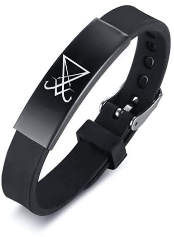 Schwarzes Silikon Siegel von Luzifer Armband für Jugendliche Männer Frauen Biblisches Satanisches Symbol Geist Armreif Inspirierende Satanssiegel Schmuck Geschenke für Ihn Ihr