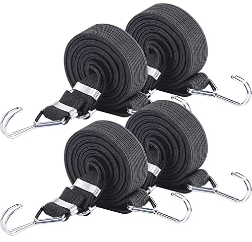 Verstellbare Bungee-Haken, 4 Stück, 4 m, schwarz, extra lang, große, robuste Gummibänder mit verstellbarer Metallschnalle zum Befestigen von Gepäck oder Rucksäcken und zum Umziehen von Ladung