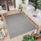 TAPISO Capri Teppich Outdoor Wohnzimmer Terrasse Küche Flachgewebe Grau Metallgrau Modern Geometrisch Karo Gitter Muster Sisal Indoor 80 x 150 cm