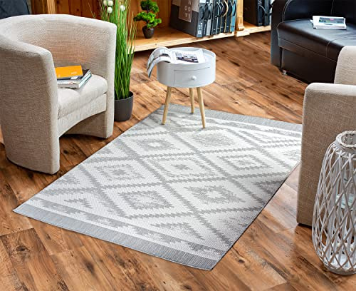 DomDeco In- & Outdoor Teppich Joris - wetterfest & robust für Terrasse/Balkon oder Innenräume, 100% aus recycelten PET-Flaschen, Creme-Grau in 160 x 230 cm