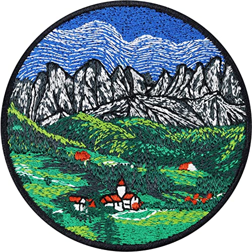Alpen Aufnäher Alpine Berglandschaft Bergliebe Patch Alpenverein Aufkleber Bügelbild Naturschutz Aufbügler Naturfreunde Jeans Flicken Applikation zum annähen - 80x80mm