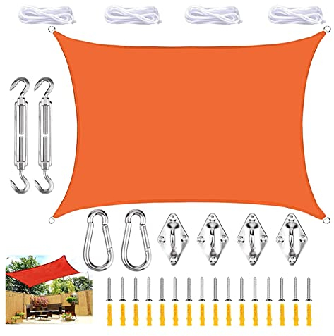 MCWJDSD Wasserdichtes Sonnensegel, Rechteckig, Sonnensegel, 98% UV-Blocker, Für Terrasse, Hof, Hinterhof, Mit Kostenlosen Befestigungsseilen (Color : Orange, Size : 3x5m)