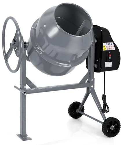DKIEI 120L Electric Cement Mixer, 450W Concrete Mixer with Wheels and Stand, Portable Mud Mixer Machine for Cement, Stucco, Seeds and Fodder, 230V, 50Hz, 30RPM, Grey