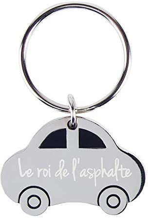 Porte-clé Voiture en Acier argenté avec Gravure Texte – Porte-clés Voiture Brillant personnalisé gravé – Porte clé Personnalisable Auto en métal