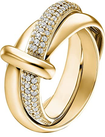 JETTE Damen-Damenring 925er Silber 62 Zirkonia 63 Gelbgold 32018217