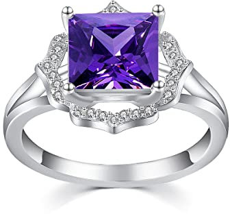 LOVANS Damen Verlobungsringe Ringe mit Geburtssteinen Cubic Zirkonia Hochzeitsschmuck Geburtstags- und Jubiläumsgeschenk Amethyst Größe 7