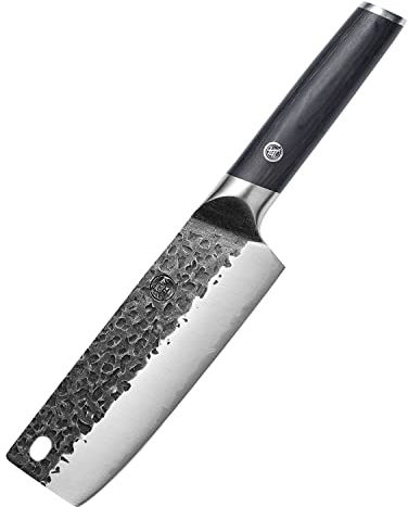 MITSUMOTO SAKARI Couteau Cuisine Nakiri 17 cm, Couteau Japonais en Acier Inoxydable à Haute Teneur en Carbone, Couteau de Cuisine Forgé à la Main (Manche en Bois de Pakka Boutique Boîte en bois)