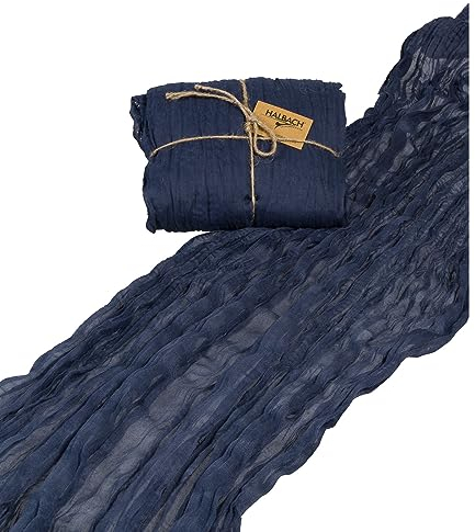 Halbach Seidenbänder Tischläufer, Breite: 70 cm Länge: 300 cm, waschbarer Tischläufer für Hochzeiten, Geburtstage oder als Tischdeko, schmale Tischdecke in Baumwoll-Optik, Farbe: blau