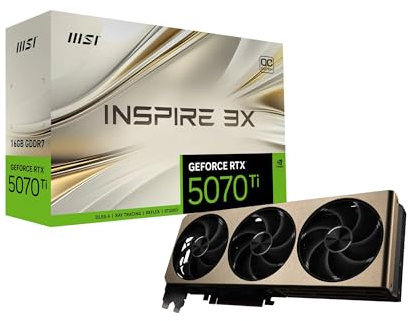 MSI NVIDIA GeForce RTX 5070 Ti 16G Inspire 3X OC Plus Carte Graphique 16 Go GDDR7 (28 Gb/s/256 Bits), Refroidissement à Triple Ventilateur STORMFORCE - HDMI 2.1b, DisplayPort 2.1b, SFF Ready