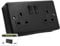 13A 2 Gang Switched Socket & 29mm Surface Mount Back Box – Matt Black Metal Round Edge, Sleek Modern Plug Socket for Home or Office – Easy Install, Durable, Stylish Finish