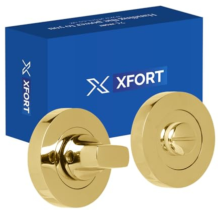 XFORT Polished Brass Thumb Turn Lock - Bathroom Door Lock Deadbolt Kit - Thumb Turn & Release Mechanism Ideal for Internal Wooden Toilet Door Locks.