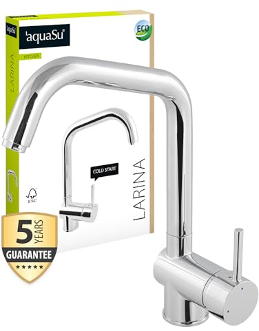 'aquaSu® Vorfensterarmatur Larina mit Wasserspar-Kartusche, herausnehmbar, hoher Auslauf, Kaltwassermittelstellung, Keramikkartusche, Befestigung von oben, Messingkern, chrom, 796132