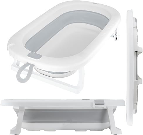 ALMAR Baby Bañera plegable bebé hasta 24 meses Gris plegado compacto con patas antideslizantes para recien nacido doble plegado