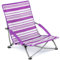 Trail Low Folding Beach Chair, Lightweight Portable Deck Sun Lounger Seat, Camping Festival Picnic Garden, Padded Armrests, Anti Sink Feet, Carry Bag with Strap (Purple Stripe)