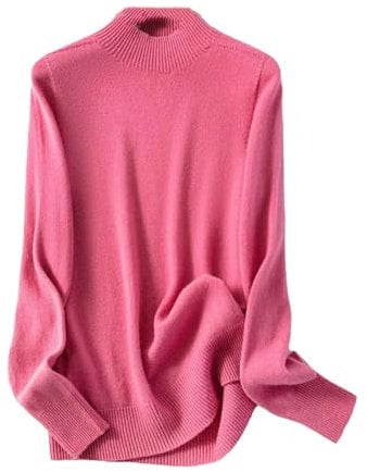 Jegsnoe Pullover da donna in lana merino con collo a lupetto maglioni comodi in lana invernale, Fucsia, S