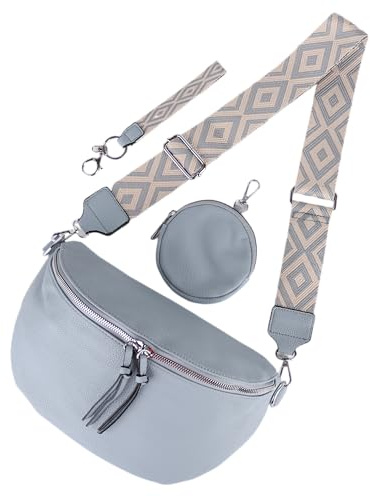 MIRROSI® Bauchtasche Damen, Veganleder 30x19x10cm, Umhängetasche, Brusttasche, Crossbody bag, Kunstleder leder, verstellbare Schulterriemen Bohemian Style