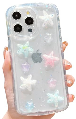HZLFCZL Compatible with iPhone 14 Pro Case cute cartoon glitter 3D color starfish stars crystal clear pattern design aesthetic kawaii transparent sparkly Phone Case for women girls-Starfish