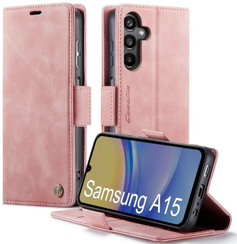 XYGLOW Coque pour Samsung Galaxy A15 Etui Housse【RFID Blocage】 Premium en Cuir PU Pochette de Portefeuille Fermeture Magnetique Flip Case Rabat Clapet pour Samsung A15 4G/5G Étui 6,4 Pouces,Rose