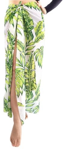 Sarongs for Women Beachwear, Long Beach Wrap Leaf Printed Bikini Sarong Wrap Chiffon Bikini Coverup Skirt Swim for Travel Swimming Summer Holiday Beach Pool