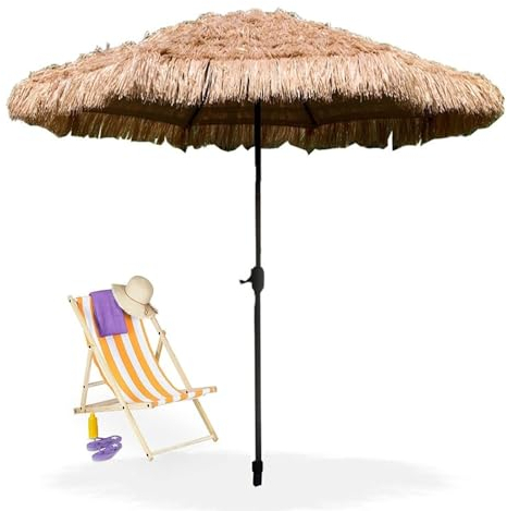 SKINCATE 270cm Hawaii Sombrilla De Playa De Paja, Parasol De Paja, Sombrilla Para Patio Jardín Piscina Vacaciones, Sombrilla Grande Con Manivela, Protección UV (Size : 3m/10ft)