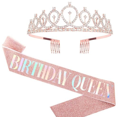 PLABBDPL 2 Pezzi Compleanno Corona Compleanno Fascia Set, Compleanno Corona Fascia Donne Compleanno Regina Fascia Tiara Corona per Forniture per Feste di Buon Compleanno, Bomboniere, Decorazioni