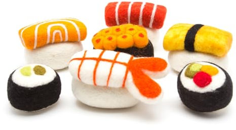 Glaciart One Sushi-Katzenspielzeug-Set aus Wolle mit Katzenminze, niedliches Katzenspielzeug für Interaktion und Langeweile, fördert das Training, Erkunden und Spielen, gefüllt mit Bio-Katzenminze, um