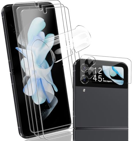 Yonntmmi Protection d'écran Pour Galaxy Z Flip 4 Non-Verre Trempé, 4 Pièces protecteur d'écran Film Flexible + 1 Pièces Arrière Caméra Verre Trempé, Haute définition Pour Galaxy Z Flip 4