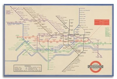 Poster mit Vintage-Karte, ein frühes Beispiel für die ikonische Karte der Londoner U-Bahn-Poster, Wandkunstdruck, ästhetische Raumdekoration, Malerei, Leinwand, Heim- und Bürodekoration, 40 x 60 cm,