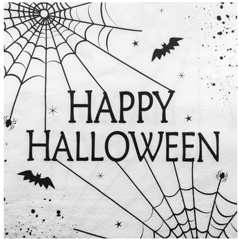 Servietten Halloween Spinnennetz 50 Stück Weiß Papierservietten Party Serviette 33 x 33 cm Tischdeko für Happy Halloween