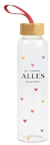 Grafik-Werkstatt Trinkflasche aus Glas mit lustigem Spruch | mit Griffschlaufe | 550 ml | Du kannst alles schaffen, Bunt