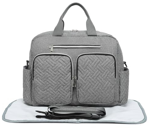 KONO Baby Wickeltasche Weekender Travel Windel Tote für Mama und Papa Convertible Messenger mit isolierten Taschen (große Tasche mit Wickelauflage Grau)