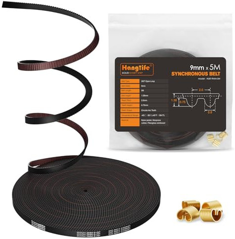 HANGLIFE GT2 Cinghia di Distribuzione con Fibbie in Rame - Cinghia Sincrona Aperta per Stampante 3D (Passo 2mm) Accessori per Stampante 3D - Cinghia Dentata 9mm x 5M