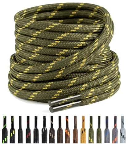 Puzeam 2 Pares Cordones Redondos para Botas, 4.5 mm Cordones Resistentes para Zapatillas de Montaña, Zapatos de Senderismo, Calzado de Seguridad Verde militar Amarillo 120 cm