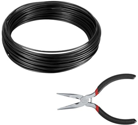 1 rollo de alambre para manualidades, alambre de aluminio, alambre para joyas, alambre de encuadernación para manualidades, 10 m, 2 mm, con pinzas (negro, 2 mm x 10 m)