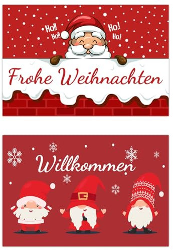 jenich 2Pcs Weihnachten Fußmatte für Innen und Außen Merry Christmas Türmatte Weihnachten Willkommen Badematte Außen und Innen für Haustür Eingangsbereich Garten 60x40cm